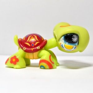 Littlest Pet Shop Authentic # 1009 Green Brown Flowers Turtle Blue Sun Eyes